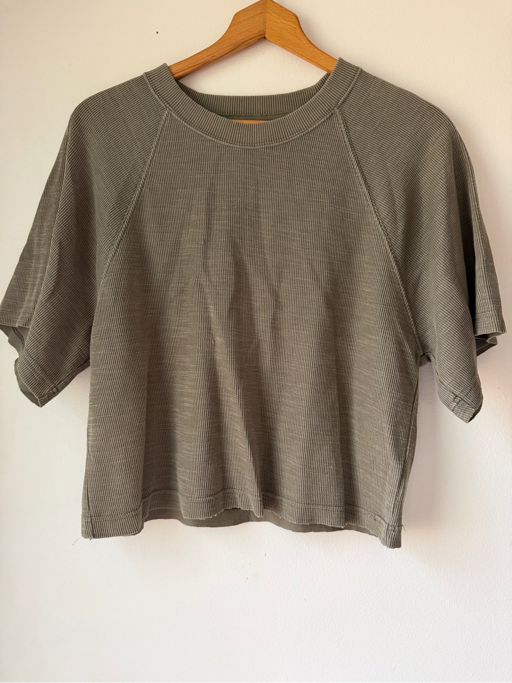 aerie Cropped Waffle Sweatshirt Tee in Olive